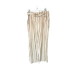 J.Crew Brown White Striped Lagenlook Resort‎ Vacation Paper Bag Pant Size 14